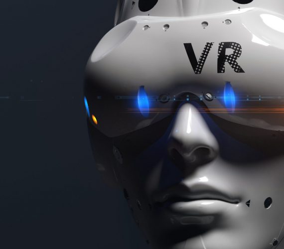 Robot face with VR glasses. illustration on the theme of vr entertainment, online games